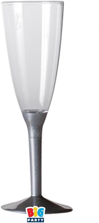 Calici in plastica rigida lavabili Flute Crystal con Basi Colorate, Plastica Alta Qualità, Feste ed Eventi Speciali Argento