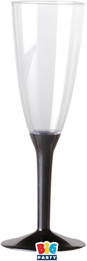 Calici in plastica rigida lavabili Flute Crystal con Basi Colorate, Plastica Alta Qualità, Feste ed Eventi Speciali (Nero)