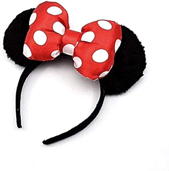 Cerchietto Orecchie Topolina Nero Minnie fiocco Rosso pois bianchi Accessori Idea Regalo Natale Compleanno