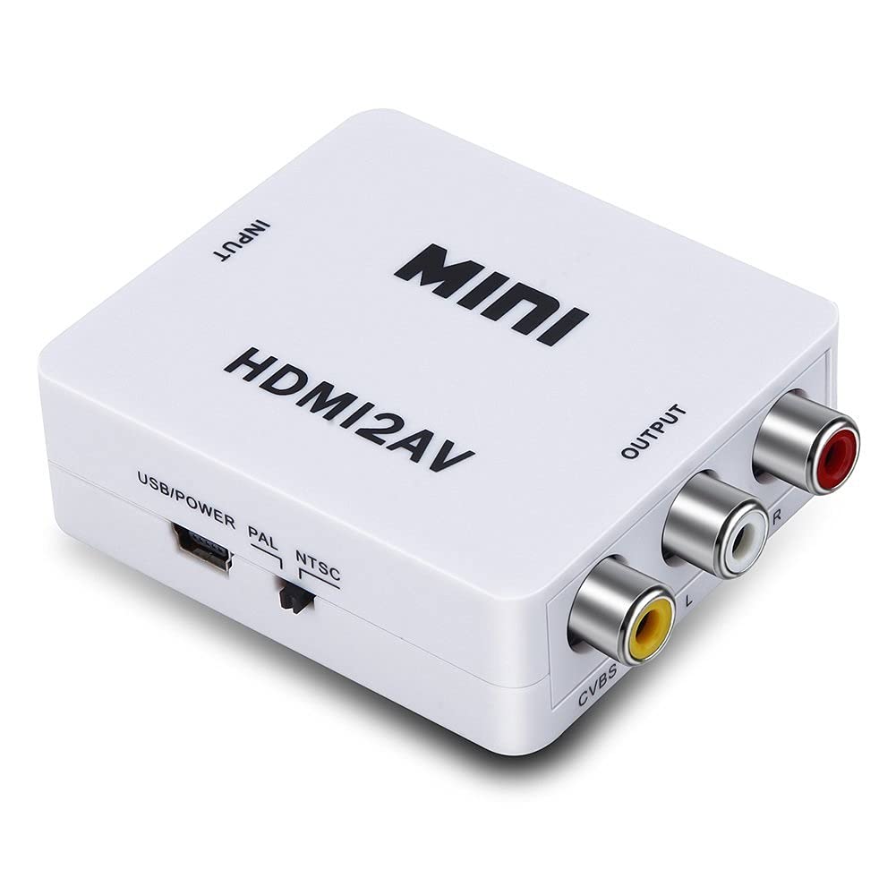 Adattatore HDMI RCA per TV convertitore da HDMI a Segnale AV CVBS RCA Audio Video Pal+NTSC, Bianco
