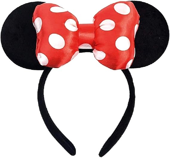Cerchietto Orecchie Topolina Nero Minnie fiocco Rosso pois bianchi Accessori Idea Regalo Natale Compleanno