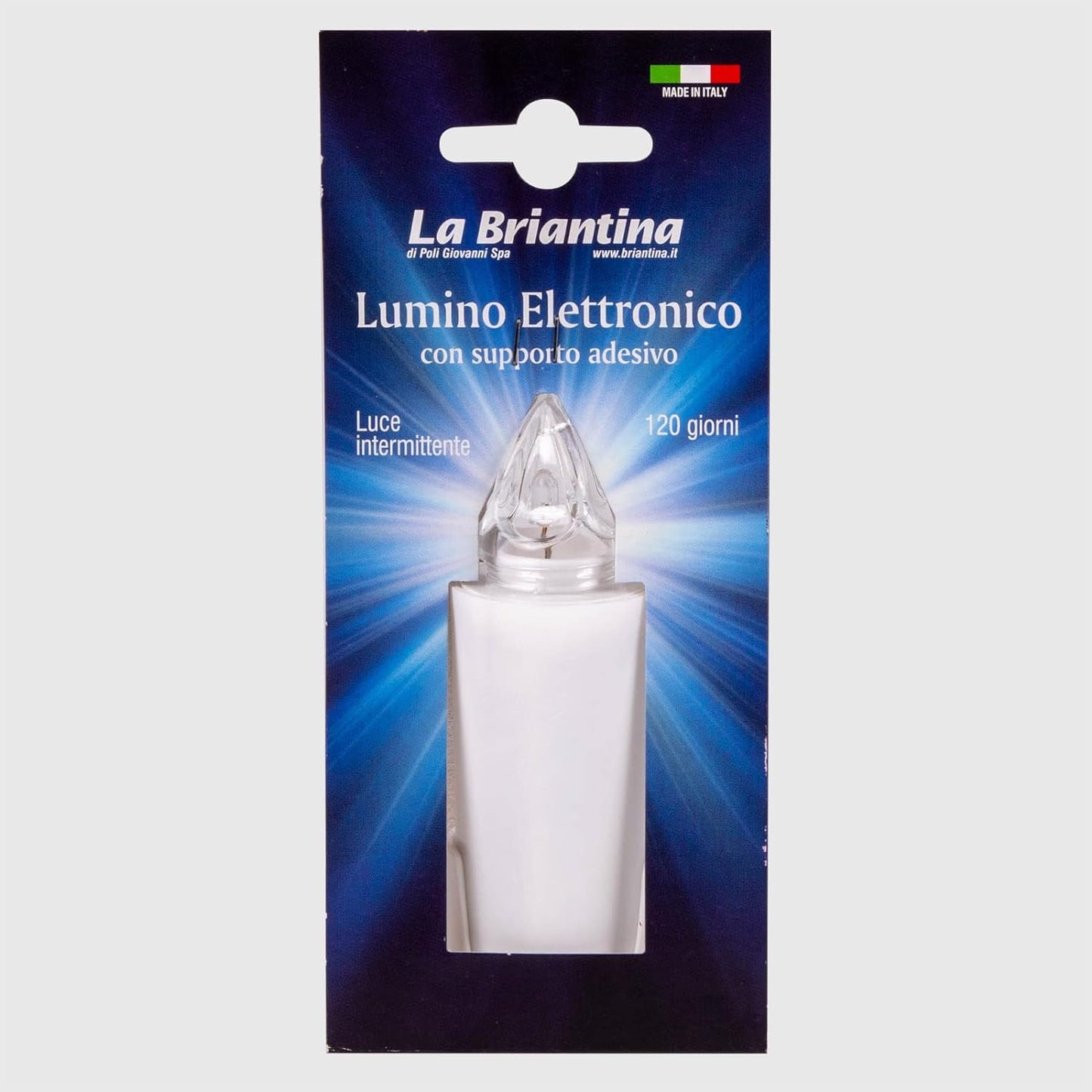 Lumino Elettrico a Led con Supporto Adesivo, Durata 120 Giorni,in Polipropilene, Bianco con Luce Blu Intermittente, 10 x ø3.5 cm