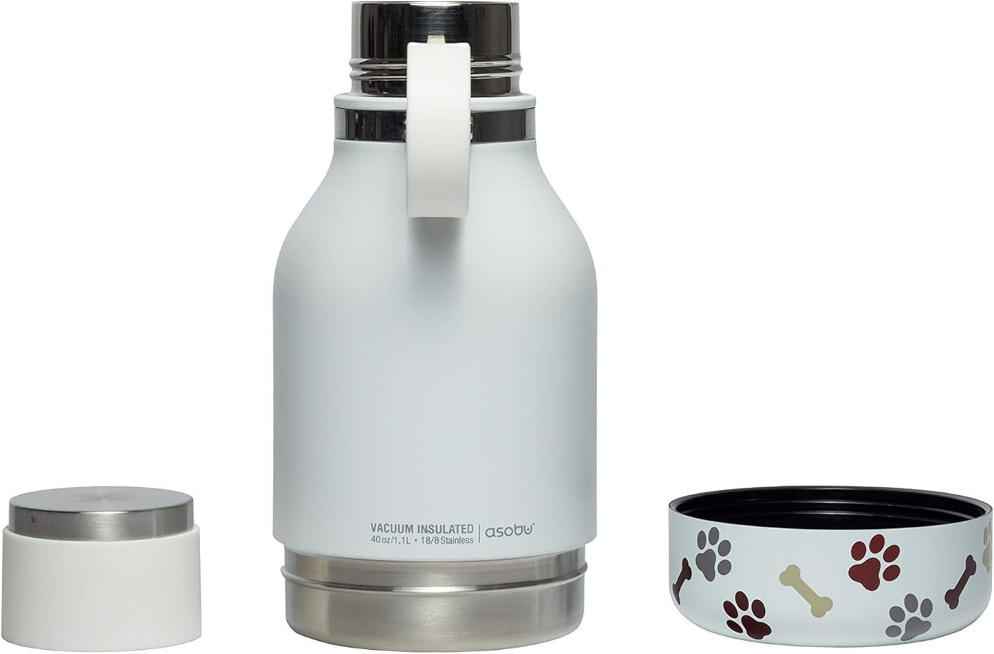 BORRACCIA PER CANI PORTATILE CON CIOTOLA ASOBU Dog Bowl Attached to Stainless Steel Insulated Travel Pet Bottle 1 Liter (White)