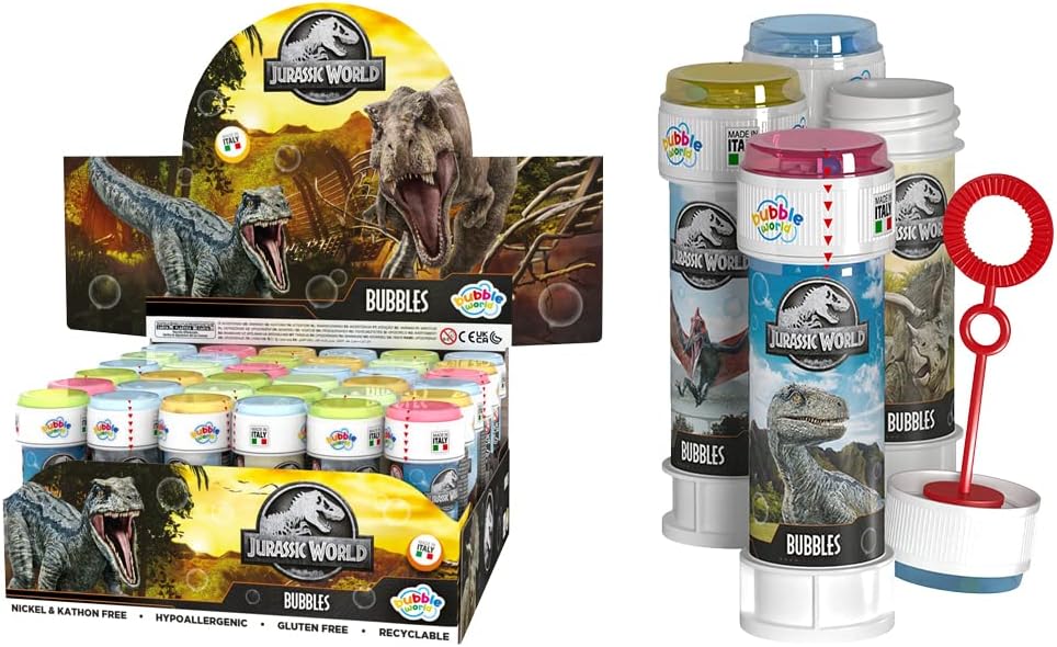 Bolle Di Sapone bambini regalo gadget compleanno Flacone 60 Ml 36 PEZZI Jurassic Parc Jurassic World