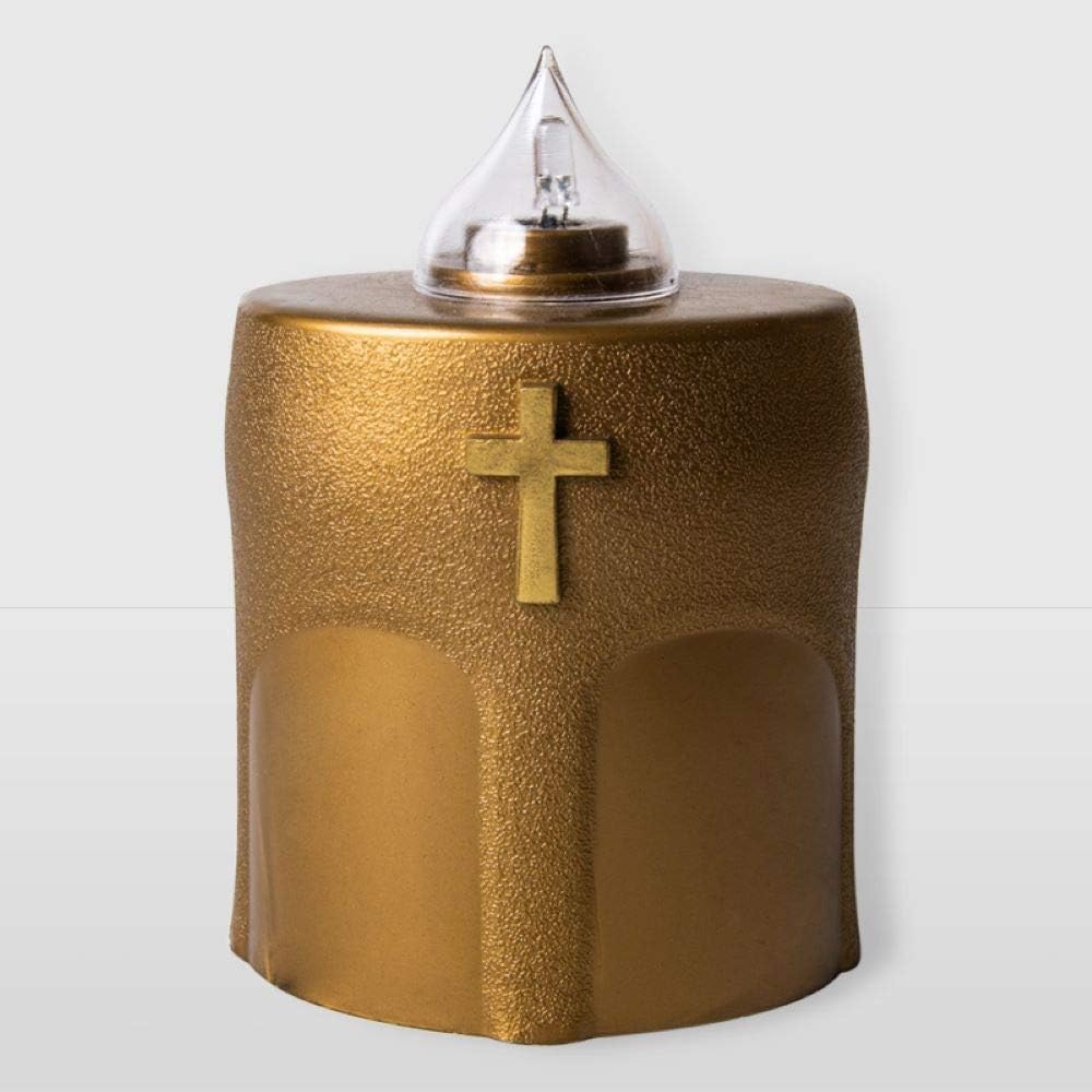 Lumino Elettrico a Led Benedicto Gold, Durata 150 Giorni, Dorato con Croce e Luce Intermittente, 11x8x6 cm