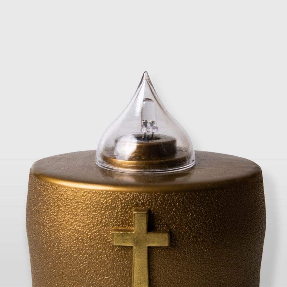 Lumino Elettrico a Led Benedicto Gold, Durata 150 Giorni, Dorato con Croce e Luce Intermittente, 11x8x6 cm