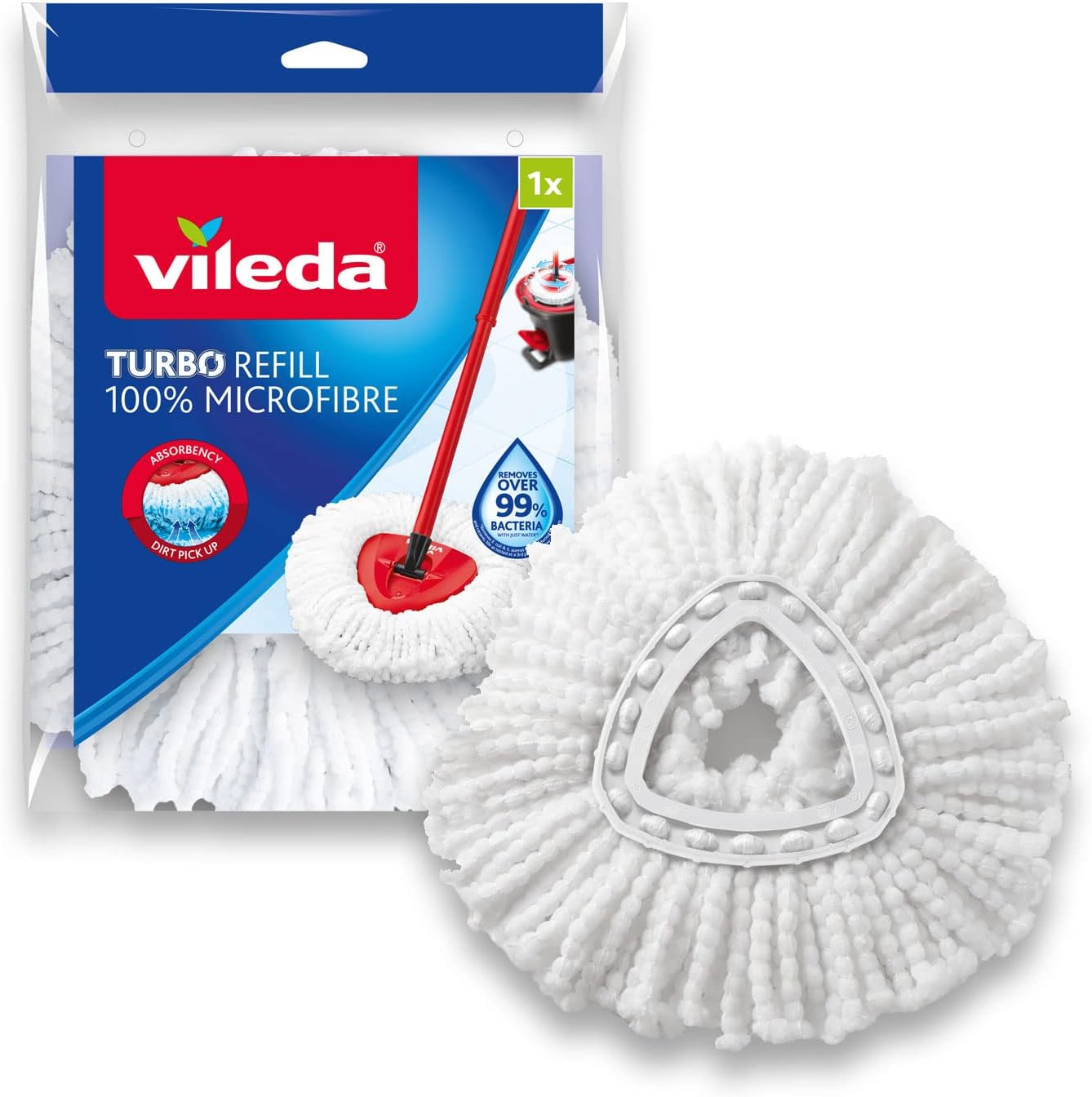 Vileda Turbo 100% Fiocco Ricambio | Confezione da 1| Adatto ai sistemi Turbo e Turbo Smart | per Tutti I Tipi di Pavimento | Rimuove Oltre Il 99% di batteri* Solo con Acqua.