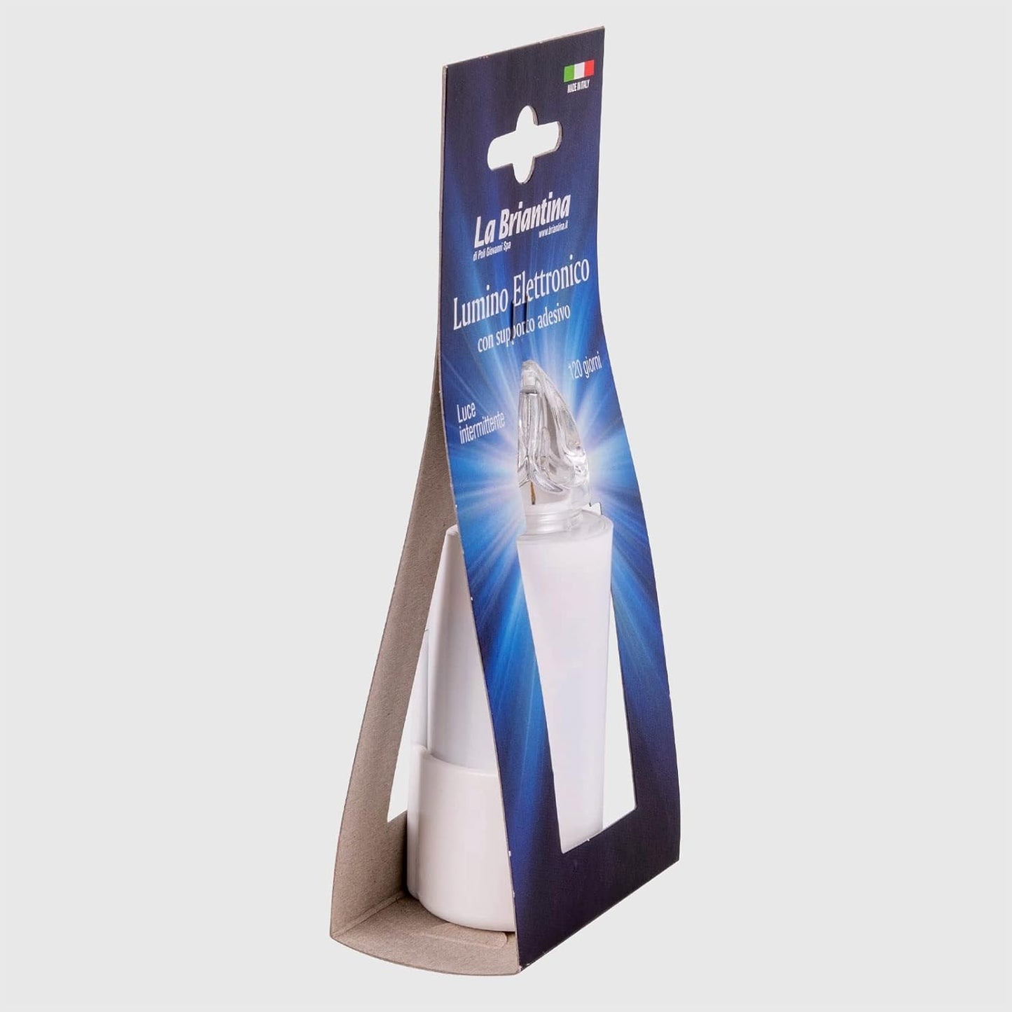 Lumino Elettrico a Led con Supporto Adesivo, Durata 120 Giorni,in Polipropilene, Bianco con Luce Blu Intermittente, 10 x ø3.5 cm