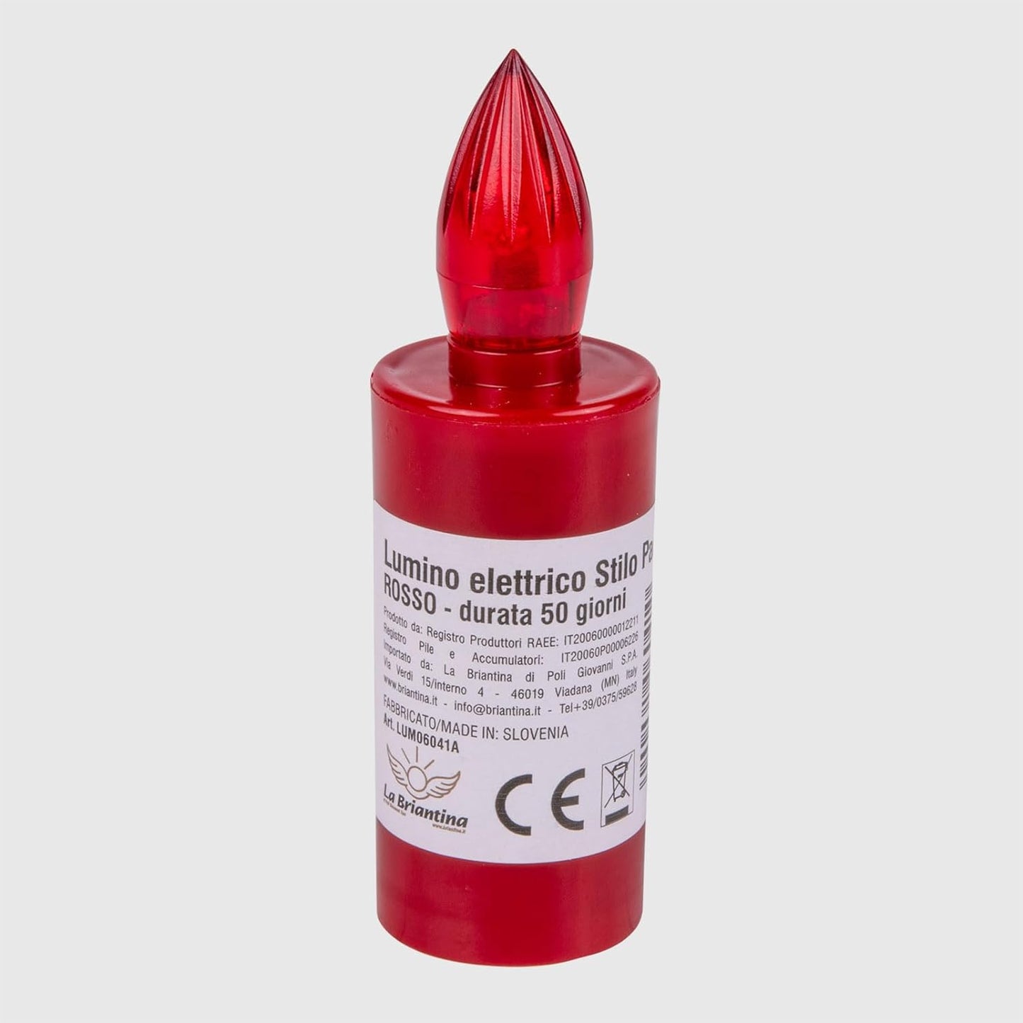 Lumino Elettrico a Led Stilo Pacis, Durata 50 Giorni, Rosso con Luce Fissa, 9.5xø3 cm
