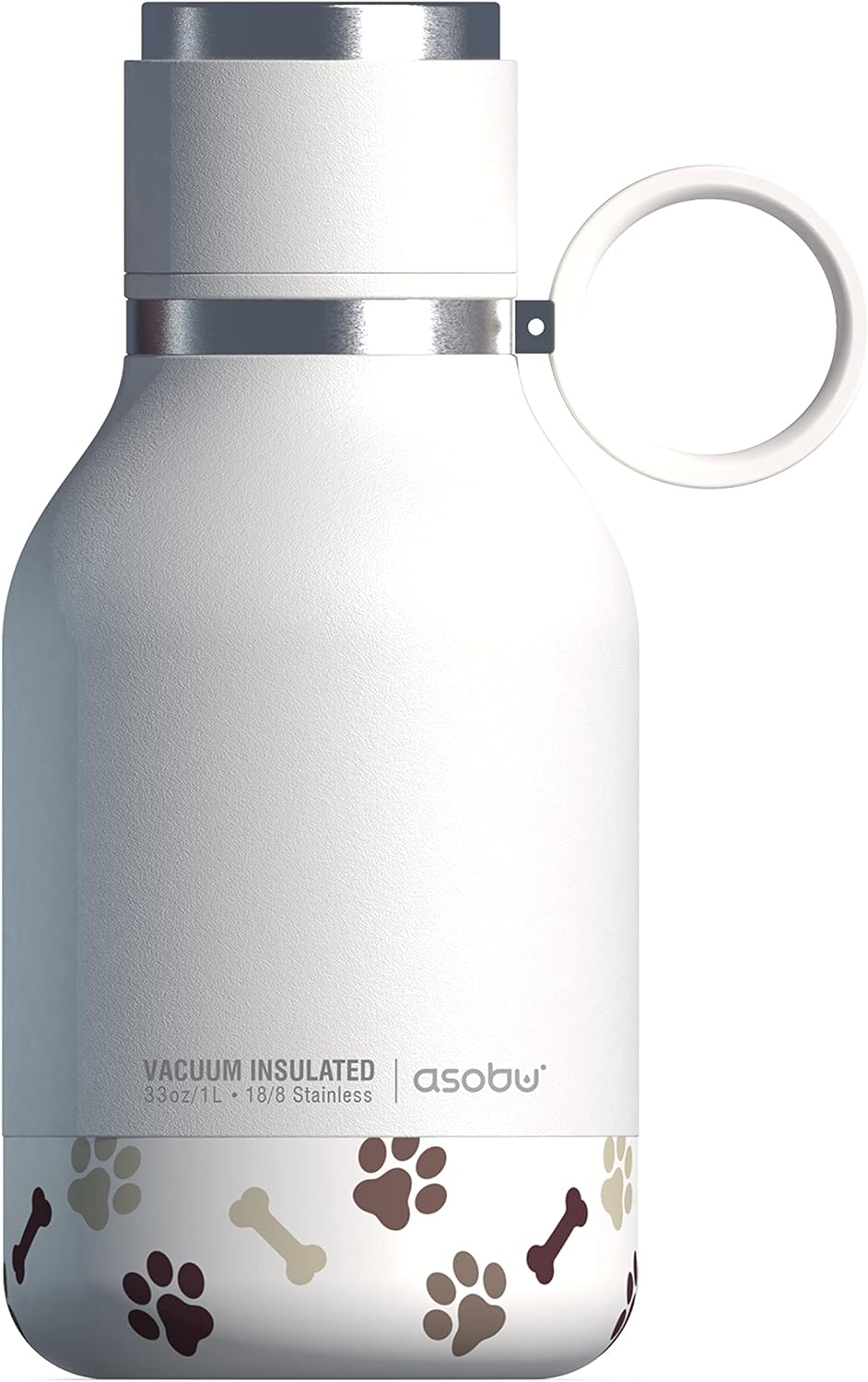 BORRACCIA PER CANI PORTATILE CON CIOTOLA ASOBU Dog Bowl Attached to Stainless Steel Insulated Travel Pet Bottle 1 Liter (White)