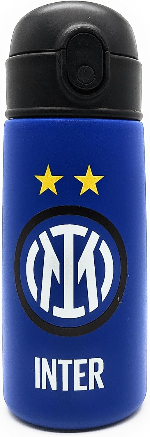 Borraccia inter con cannuccia Termica in Acciaio Inox Interno Esterno, Mantenimento Temperatura fino a 24h, Borraccia Scuola Bambino - Bottle Termica