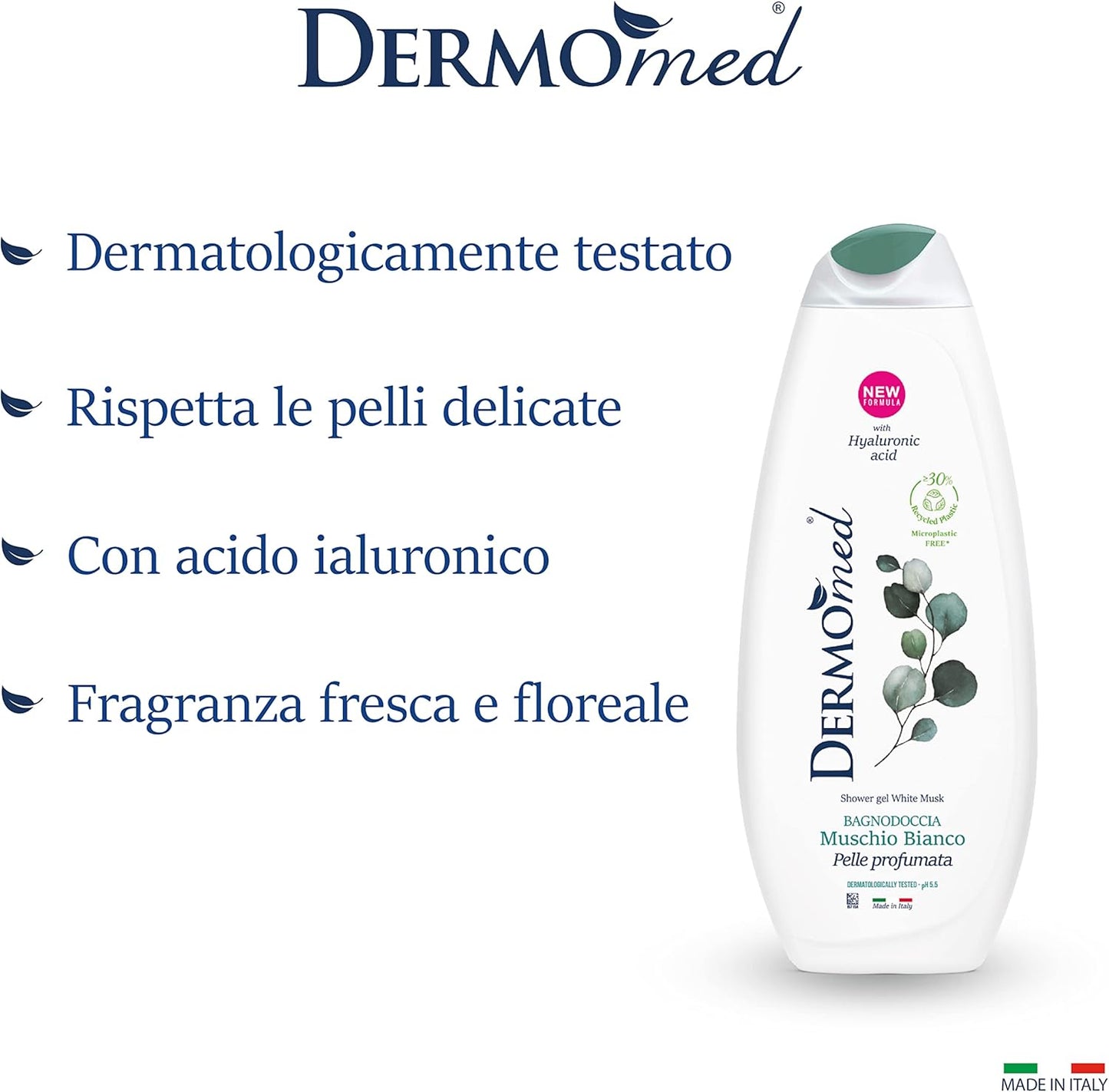 Dermomed Bagnodoccia Muschio Bianco, pH 5.5, 650 ml, Dermatologicamente Testato.