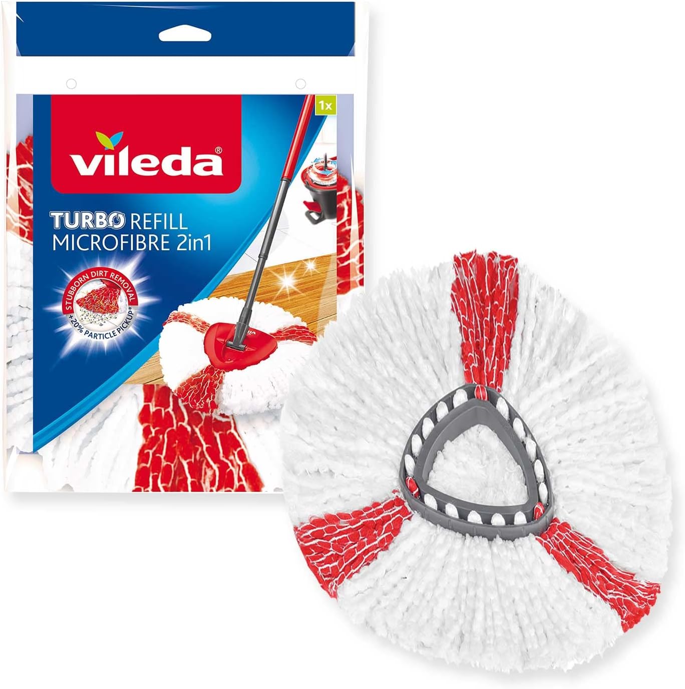 Vileda Turbo 2in1 Fiocco Ricambio, Confezione da 1, Adatto ai sistemi Turbo e Turbo Smart,+20% Raccolta di Sporco,per Tutti i Tipi di Pavimento,Rimuove Oltre Il 99% di batteri e Virus* Solo con Acqua