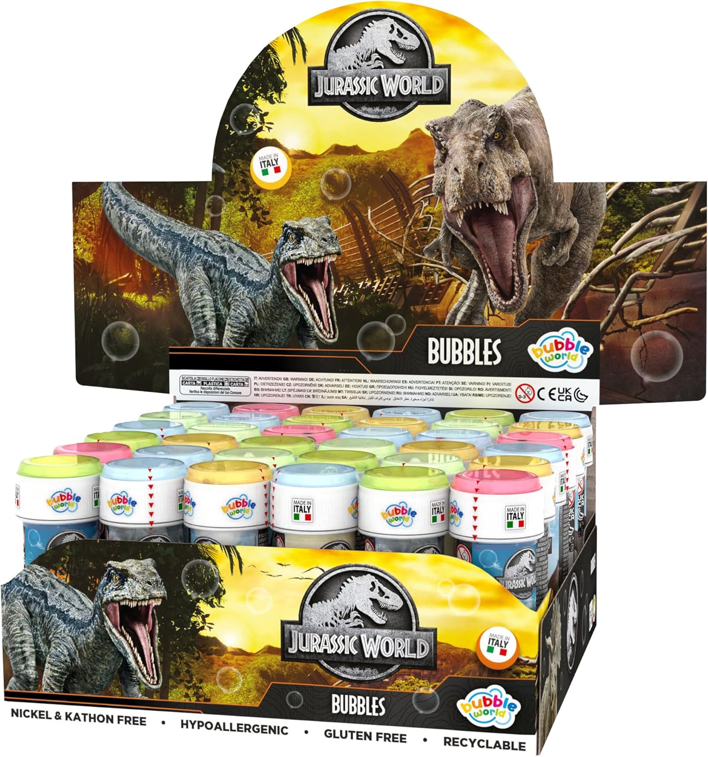 Bolle Di Sapone bambini regalo gadget compleanno Flacone 60 Ml 36 PEZZI Jurassic Parc Jurassic World