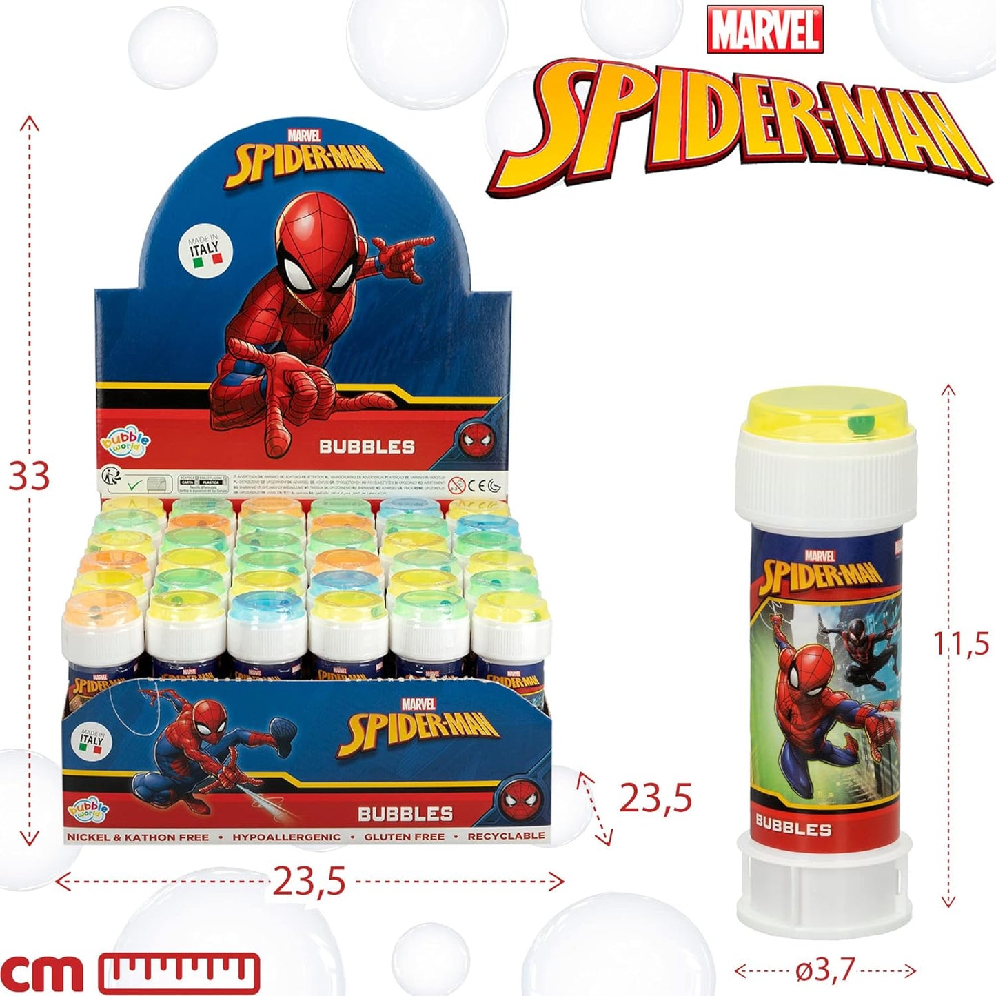 Bolle Di Sapone bambini regalo gadget compleanno Flacone 60 Ml 36 PEZZI Spiderman