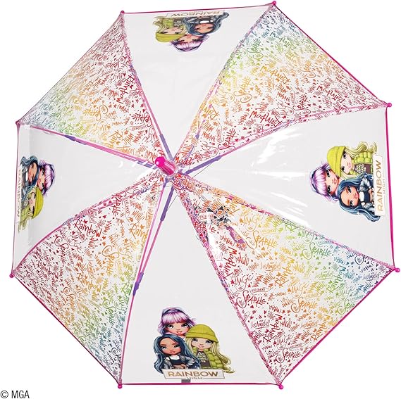 PERLETTI Ombrello Bambina Rainbow High Trasparente 4 5 6 Anni - Ombrellino Multicolore Automatico Leggero a Cupola Antivento Bimba - Ombrello Pioggia Colorato Scuola Materna - Diam 74 cm (Multicolore)