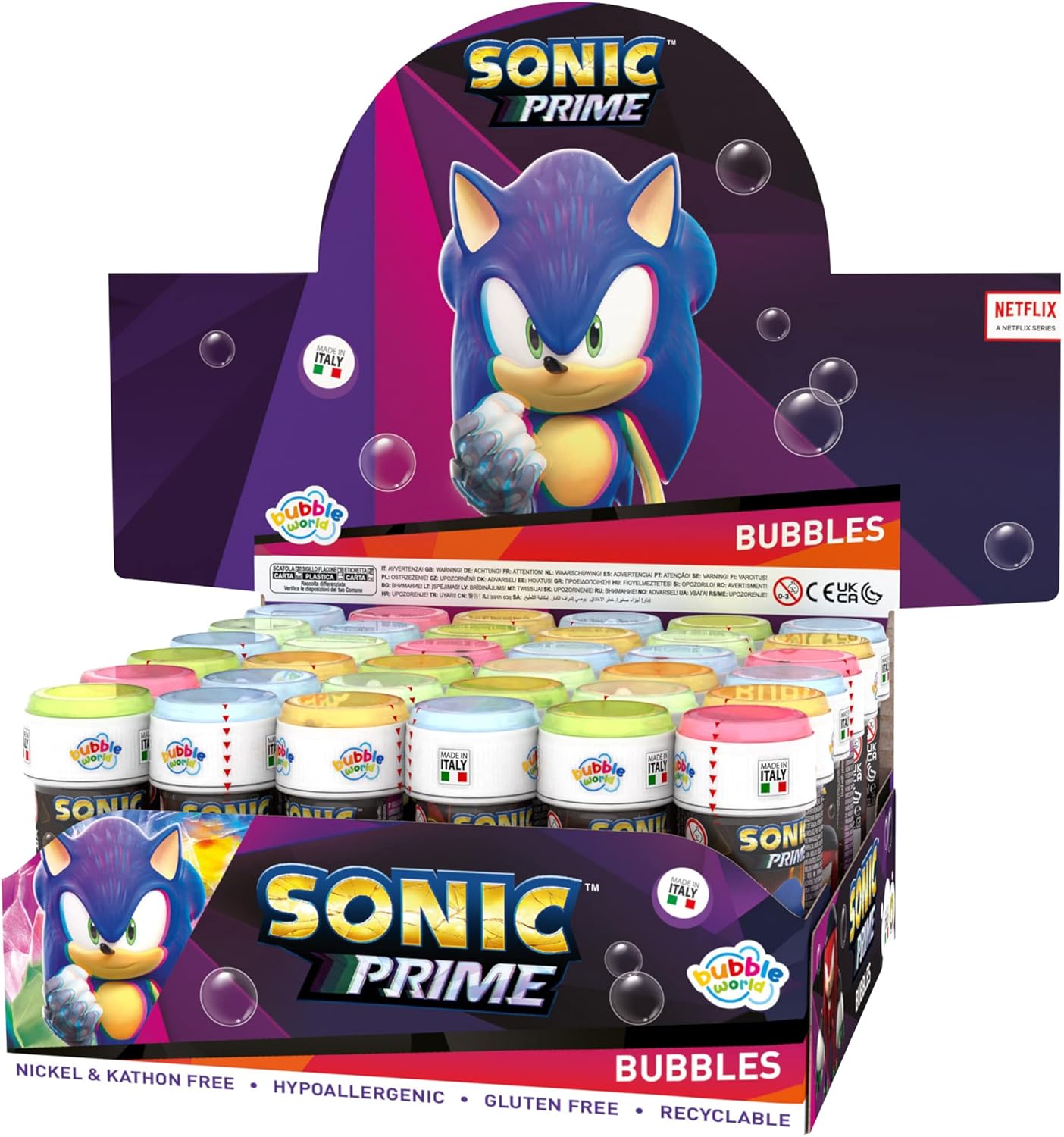 Bolle Di Sapone bambini regalo gadget compleanno Flacone 60 Ml 36 PEZZI Sonic Prime
