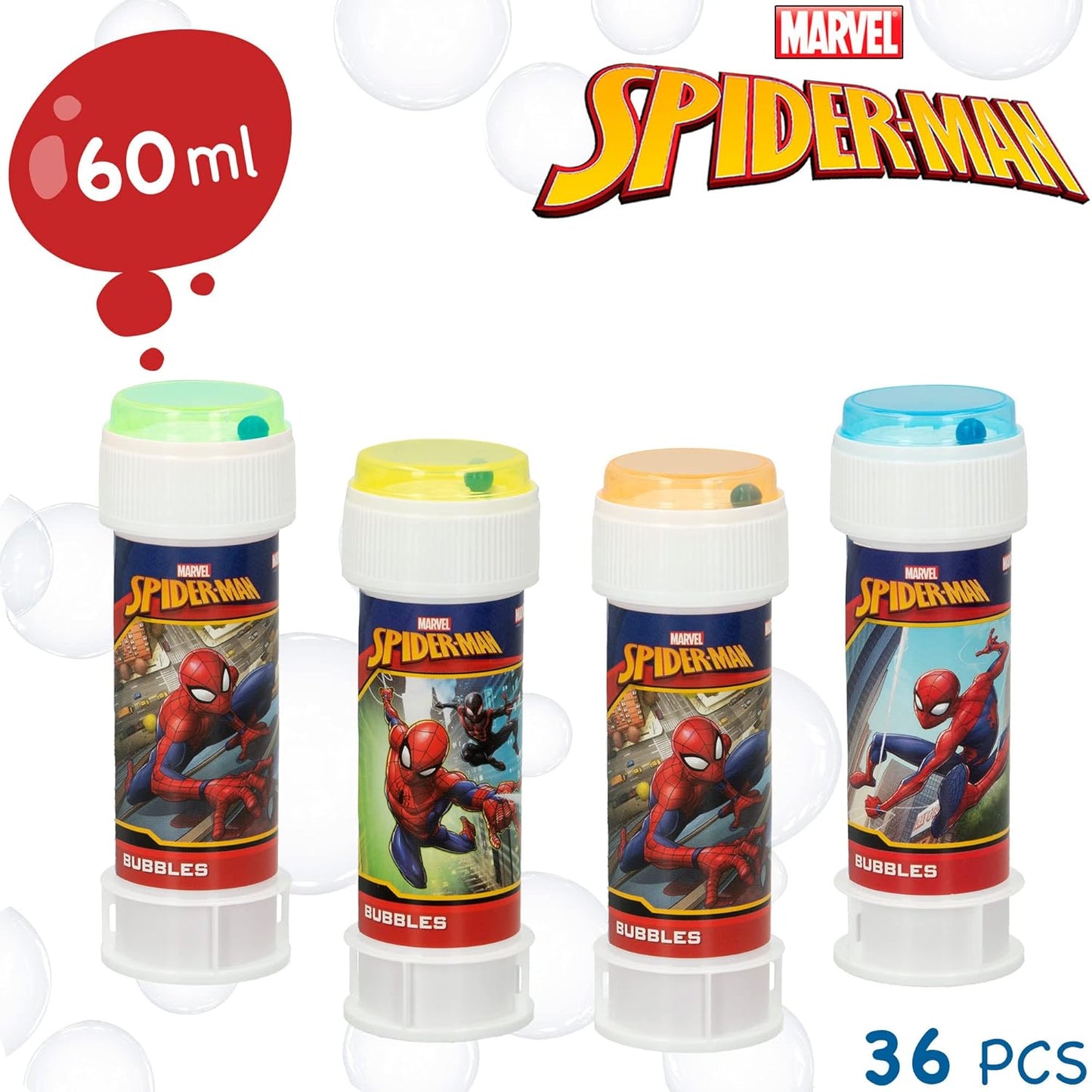 Bolle Di Sapone bambini regalo gadget compleanno Flacone 60 Ml 36 PEZZI Spiderman