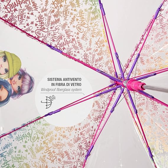 PERLETTI Ombrello Bambina Rainbow High Trasparente 4 5 6 Anni - Ombrellino Multicolore Automatico Leggero a Cupola Antivento Bimba - Ombrello Pioggia Colorato Scuola Materna - Diam 74 cm (Multicolore)