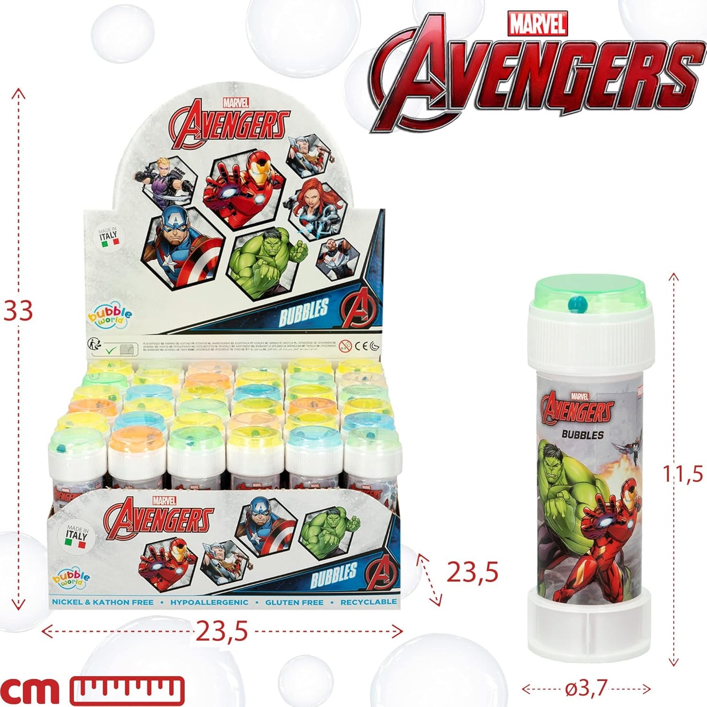 Bolle Di Sapone bambini regalo gadget compleanno Flacone 60 Ml 36 PEZZI Avengers