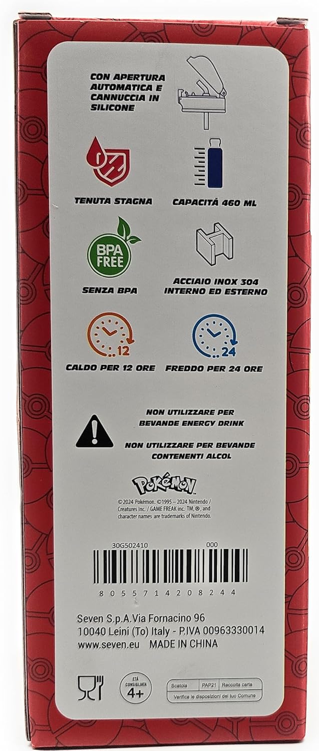 Borraccia realizzata per POKEMON, Borraccia Termica in Acciaio Inox Interno Esterno, Mantenimento Temperatura fino a 24h, Borraccia Scuola Bambino - Bottle Termica