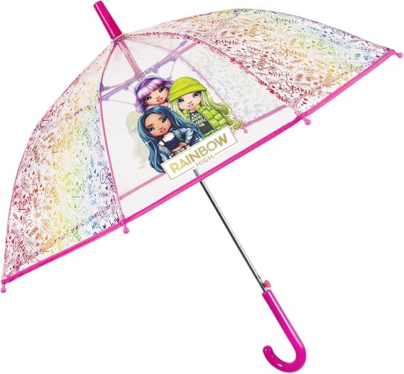 PERLETTI Ombrello Bambina Rainbow High Trasparente 4 5 6 Anni - Ombrellino Multicolore Automatico Leggero a Cupola Antivento Bimba - Ombrello Pioggia Colorato Scuola Materna - Diam 74 cm (Multicolore)