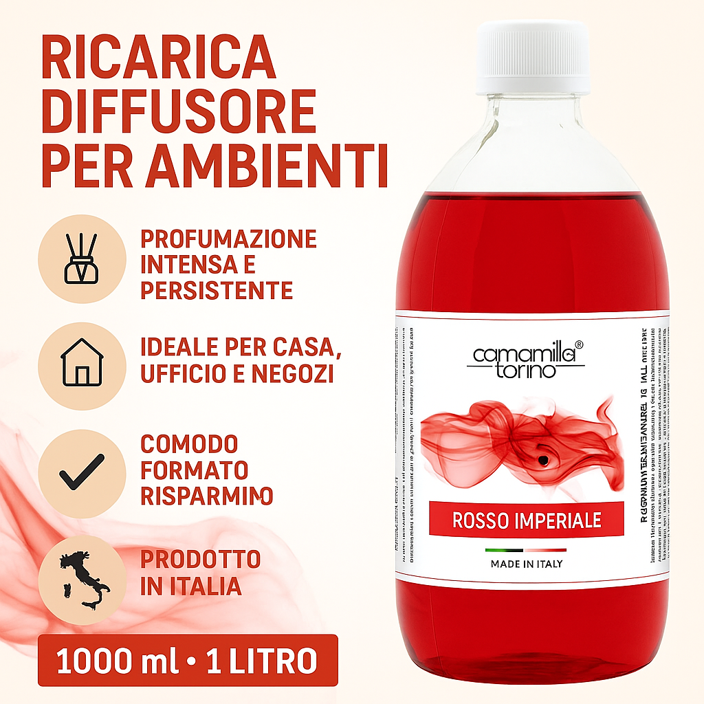 Ricarica per Diffusore a Bastoncini 1 Litro – Rosso Imperiale 🍂 | Profumo per Ambienti Made in Italy ✨ Calore, Armonia e Autenticità