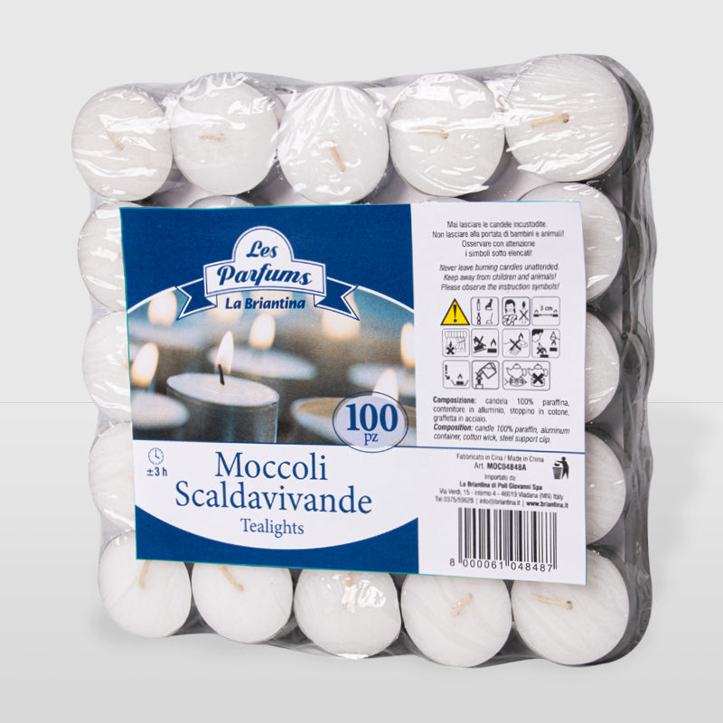 Moccoli scaldavivande in contenitore di alluminio. Confezione da 100 pz