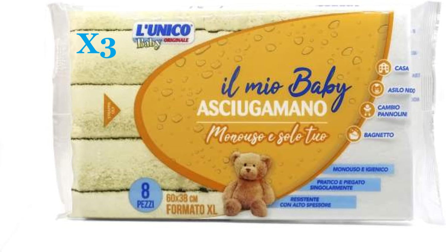 Asciugamano monouso per bambini 3 confezioni da 8 PEZZI