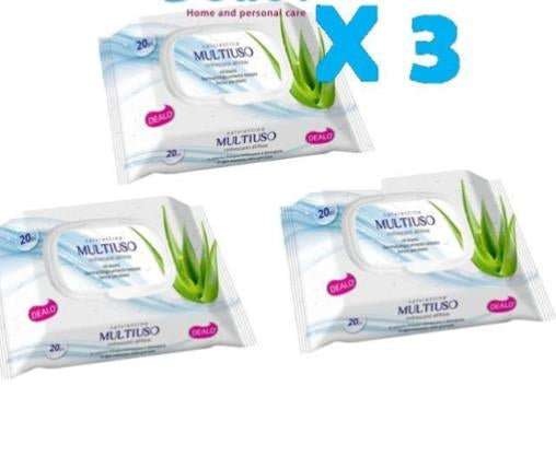 Salviette multiuso igienizzanti 3 CONFEZIONI DA 20 PZ