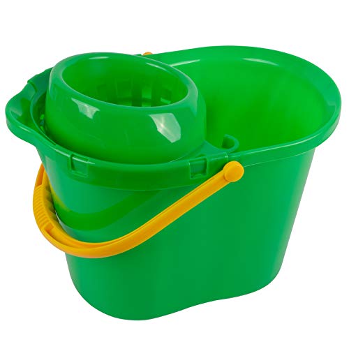 Secchio Lavapavimenti con Strizzatore e Versatore Staccabile, in Plastica, Verde, Capacità 15 Litri