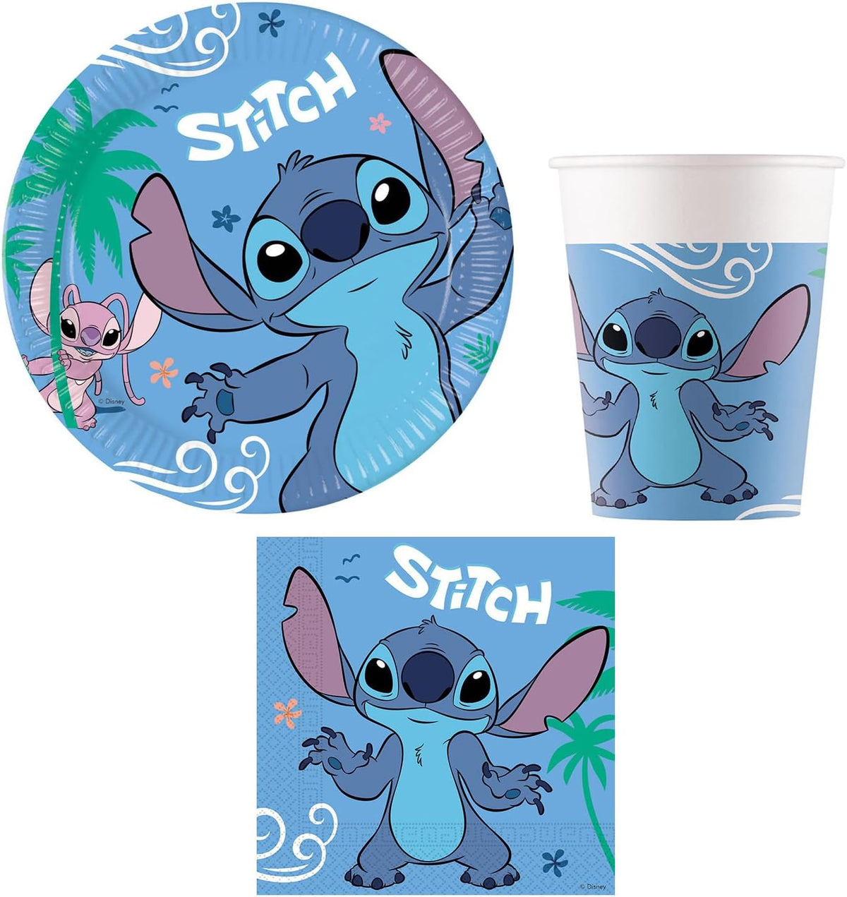 Piatti, bicchieri e tovaglioli Procos Stitch e Angel