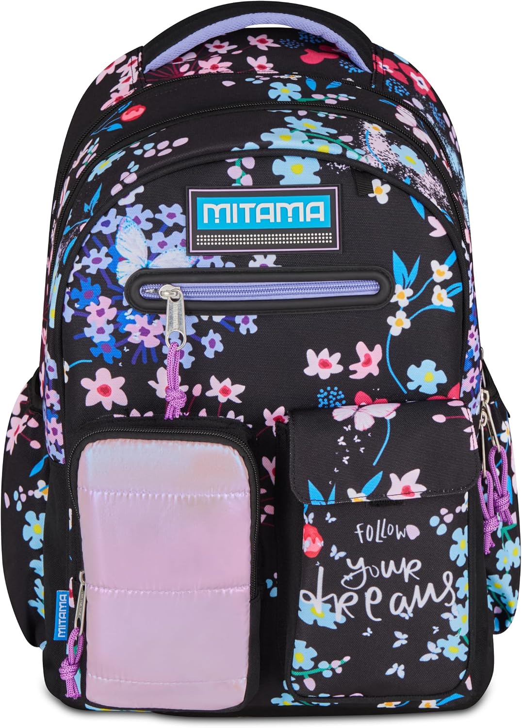 Mitama Zaino Scuola M-Power TrendyFlowers 30L Triplo Scomparto con Schienale EVA Foam, Sistema Auto Adjust, Spallacci…