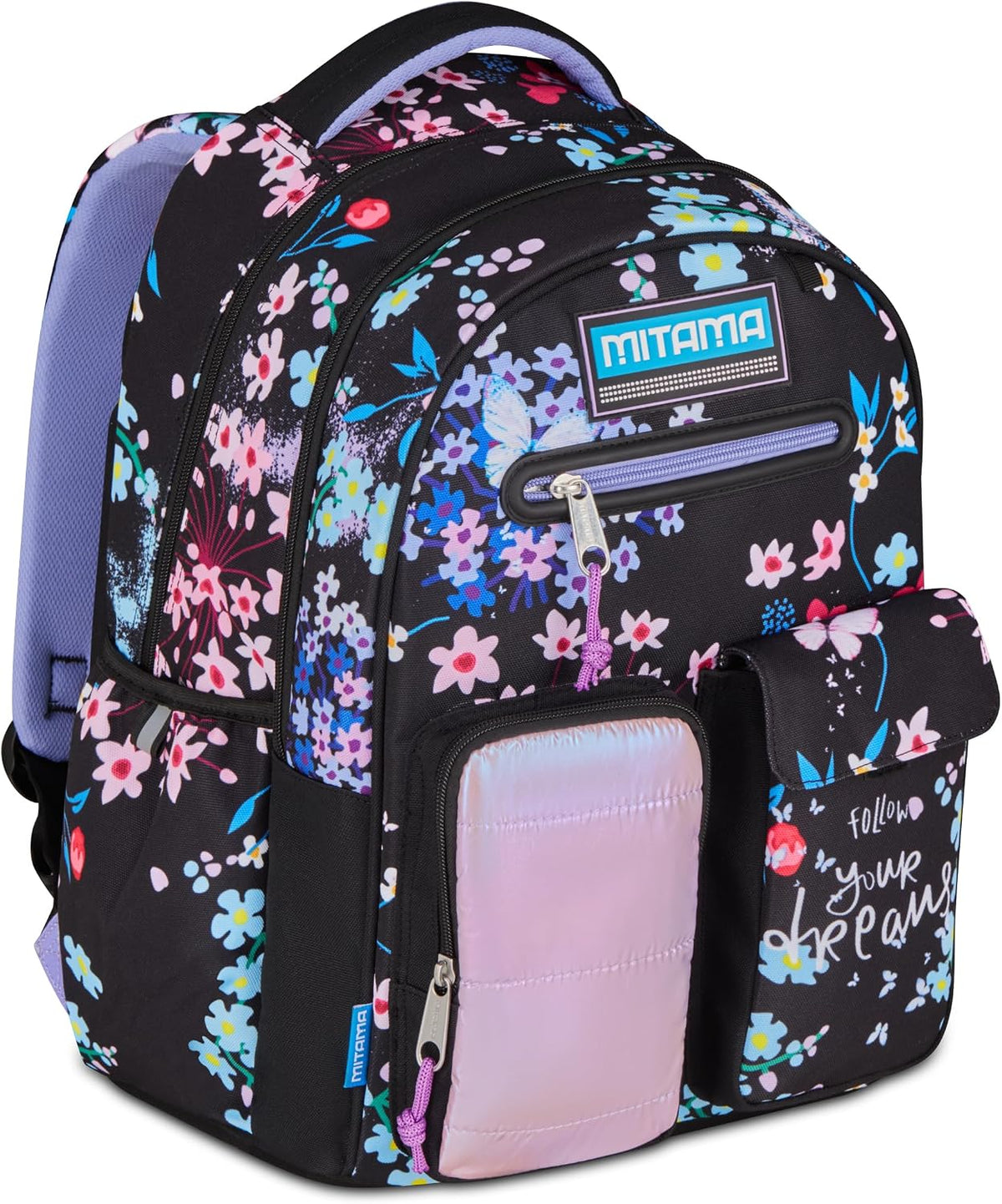 Mitama Zaino Scuola M-Power TrendyFlowers 30L Triplo Scomparto con Schienale EVA Foam, Sistema Auto Adjust, Spallacci…